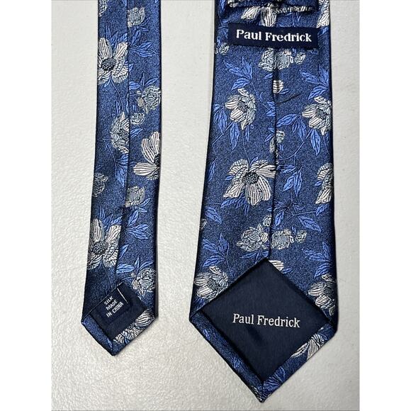 Paul Frederick Floral Print Silk Tie Mens Necktie Blue 3" x 60" - Picture 5 of 8